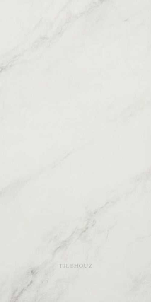 EC Snow polished 12 x 24 porcelain tile by Tilehouz; white marble-look finish