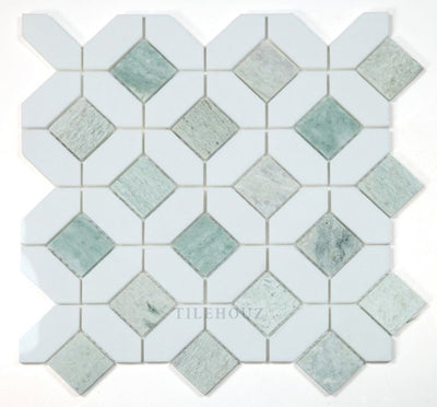 Glass and Ming Green Marble Square Mosaic 5/8x5/8 – All Marble Tiles