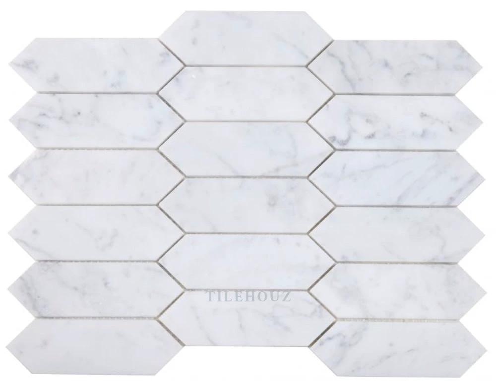 Elongated Hex Carrara honed marble wall tile 11.75 x 15 by Tilehouz