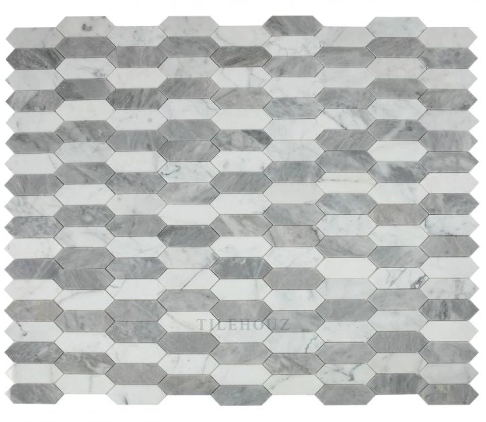 Elongated Hex Dusk marble wall tile mosaic by Tilehouz, 11.75 x 15