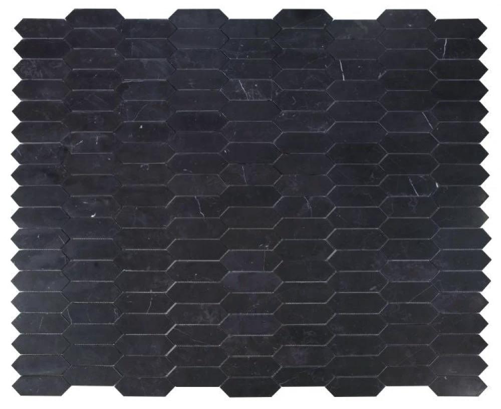 Elongated Hex Nero Marquina marble tile, 11.75 x 15, Tilehouz Wall & Ceiling Tile