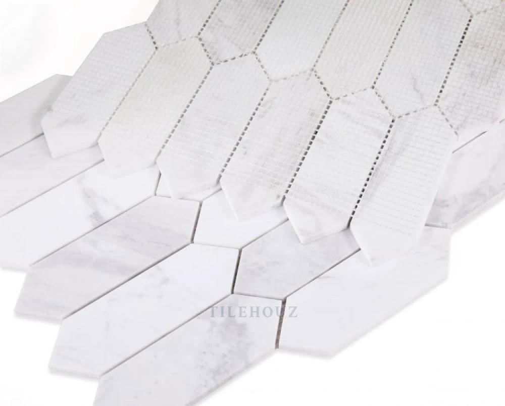 Tilehouz Elongated Hex White Marble wall tiles 11.75 x 15