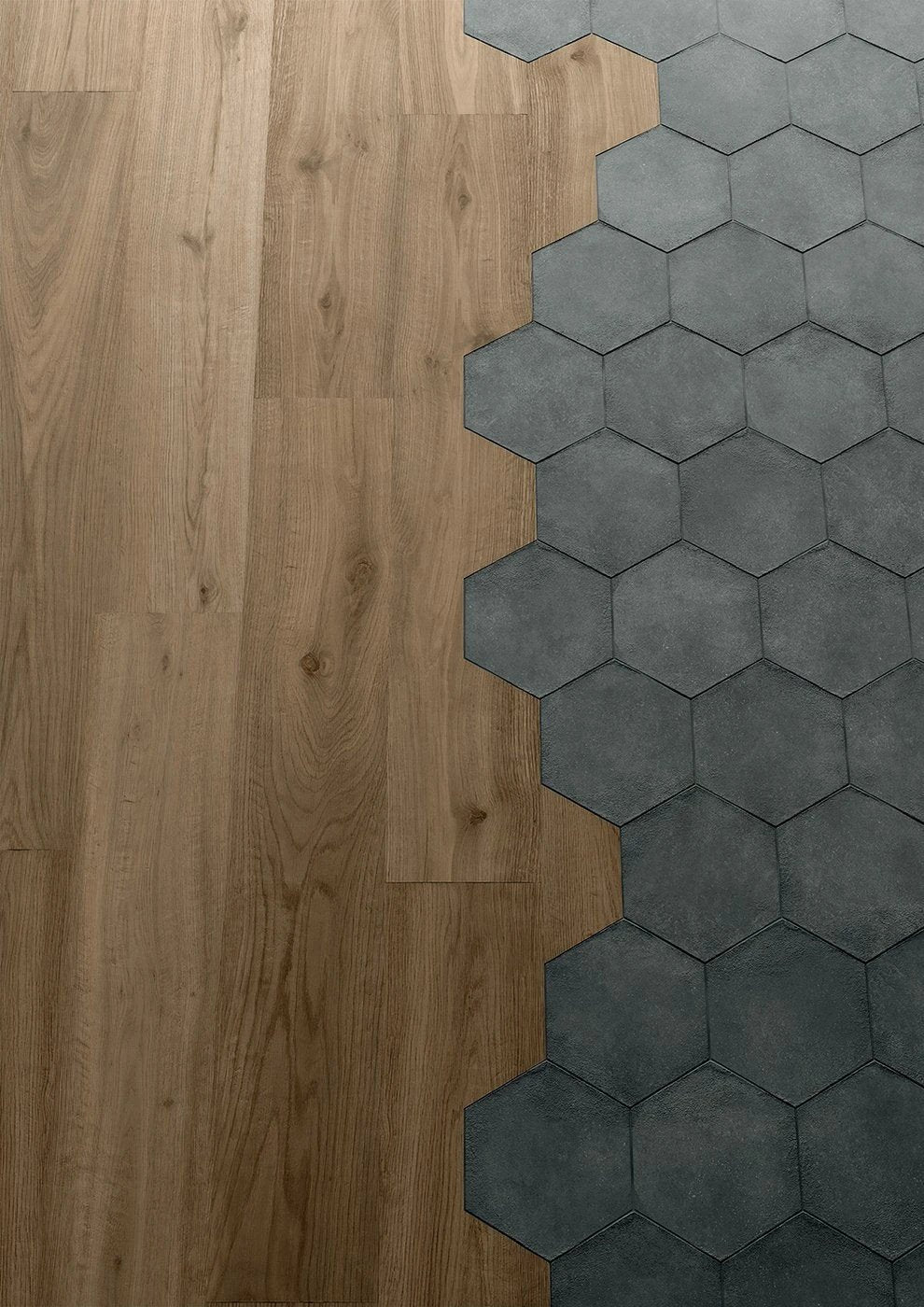 Terracreta Intarsio Argilla hexagon porcelain tile, 8.5x10, Tilehouz Terracreta collection.