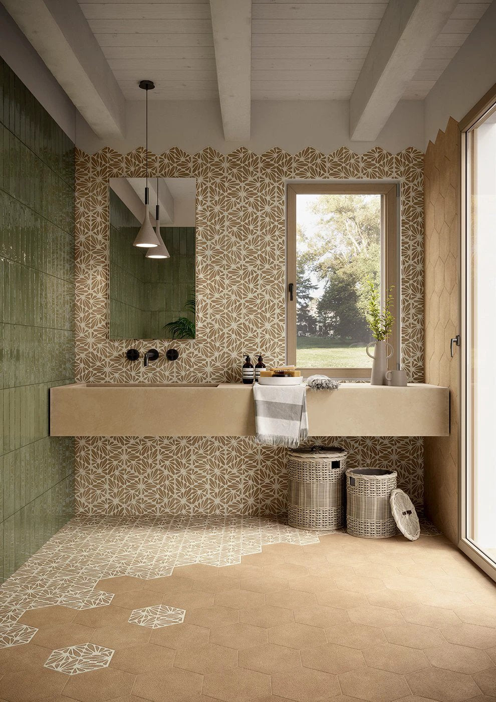Terracreta Argilla hexagon porcelain tile 8.5x10 by Tilehouz in beige-tan pattern