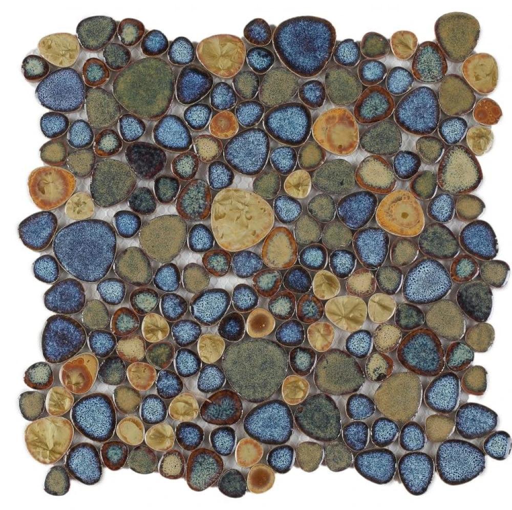 Growing Olive Pebble porcelain mosaic tile, 11.5 x 11.5, handmade heart-shaped wall and ceiling tile