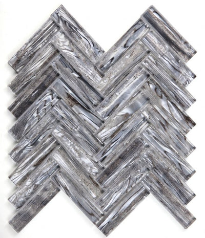 Herringbone Shell Silver 11 X Glass Mosaic Tile