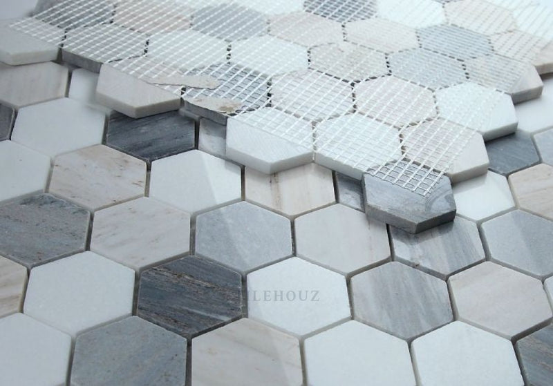 Hexagon Beach 2 X (Thassos & Palissandro Beige Marble) Polished Mosaic