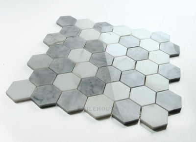 Hexagon City Grey 2 X Carrara & Bardiglio Polished Marble Mosaic