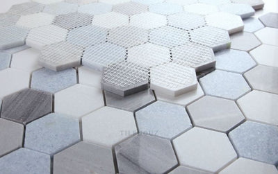 Hexagon Deep Ocean 2 X Grey-Blue-White Marble Polished Mosaic