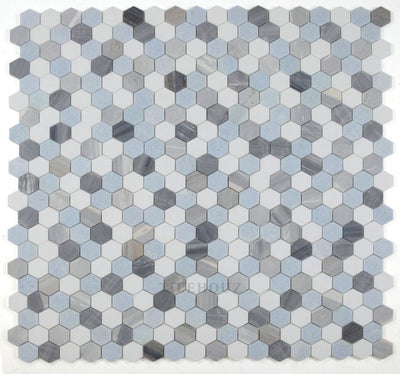 Hexagon Deep Ocean 2 X Grey-Blue-White Marble Polished Mosaic