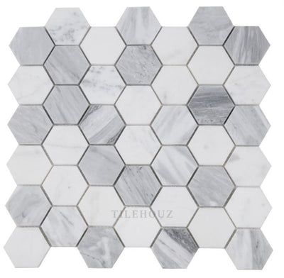 Hexagon Dusk 2 X Carrara & Bardiglio Honed Marble Mosaic