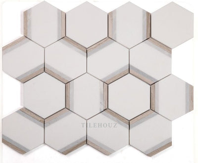 Hexagon Royal Sky Thassos & Palissandro Blue Haisa Marble Polished Mosaic (1.15 Sqft)