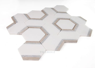 Hexagon Royal Sky Thassos & Palissandro Blue Haisa Marble Polished Mosaic (1.15 Sqft)