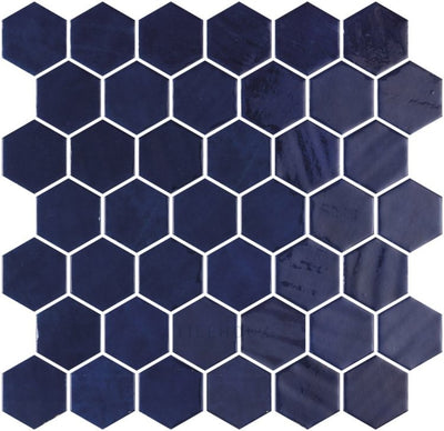 Hexagon Zelik Xl Blue 11.25 X Glass Mosaic Tile
