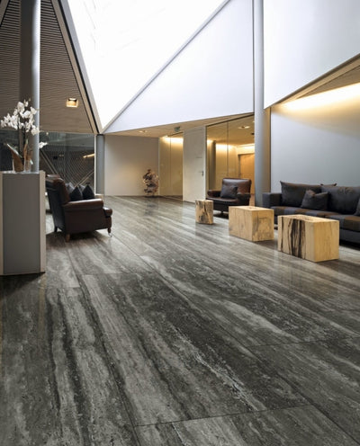 I-Travertini Black Glossy 24 X 48 Porcelain Tiles