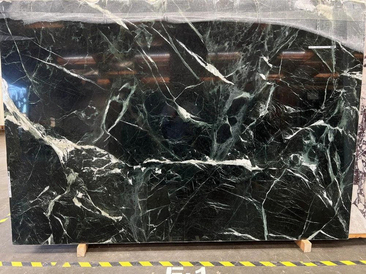 Marble Slab VERIA GREEN polished, 116 x 70, 3/4 in thick, dark green with white veining; Tilehouz countertops