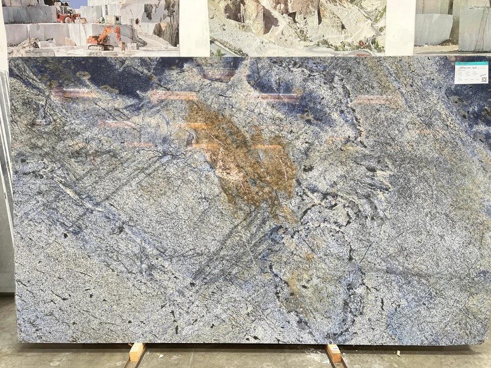 Granite slab Brazilian Blue polished countertop by Tilehouz, 100 x 56, blue-gray veining