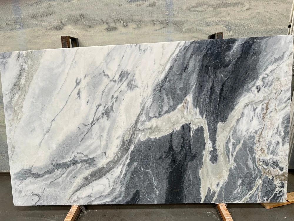 Marble Slab Aurora Grigia, polished with grey/white veining; 3/4 in thick, 118 x 67, Tilehouz countertop slab