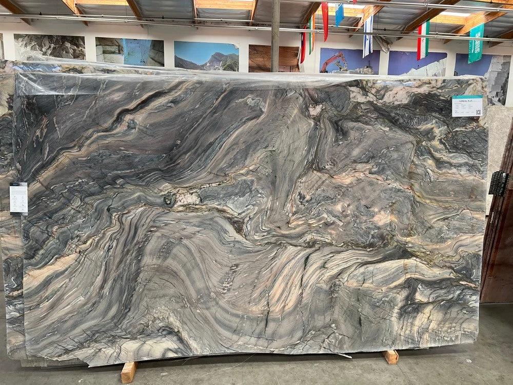Quartzite Explosion Blue polished slab 130 x 77 for countertops by Tilehouz