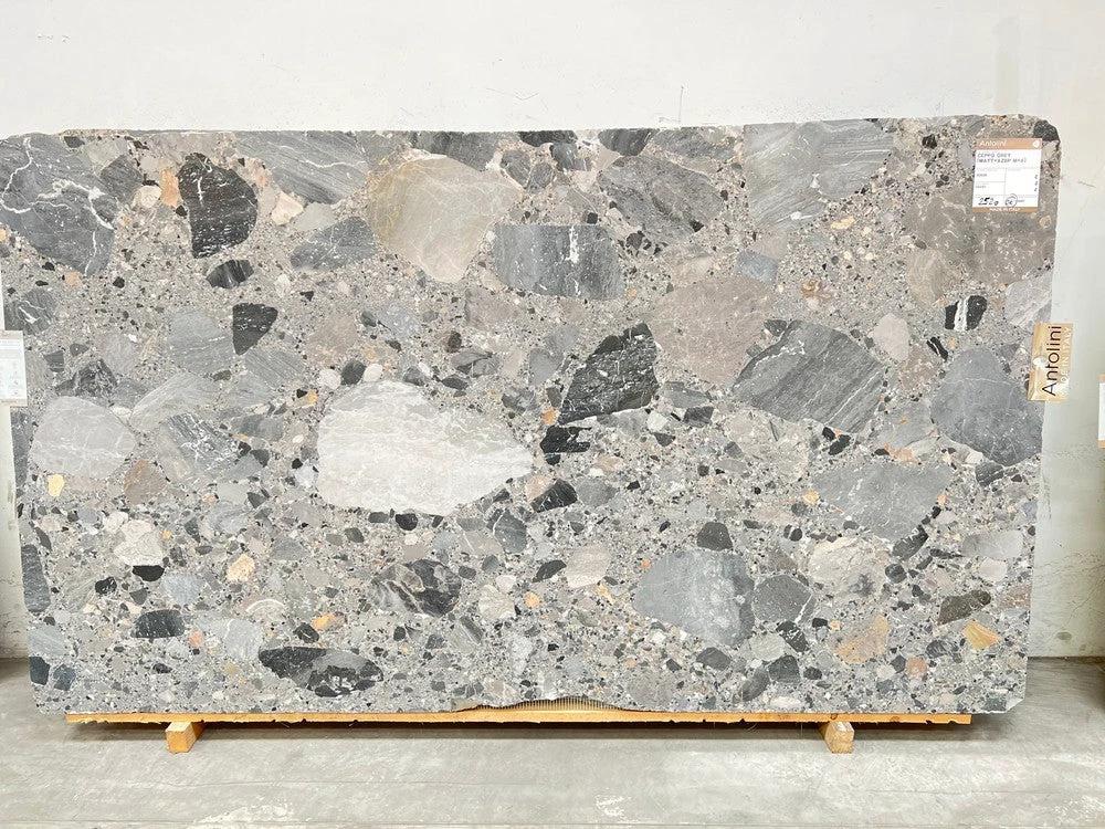Marble Ceppo Grey honed slab for countertops, 107 x 61, Antolini tag visible