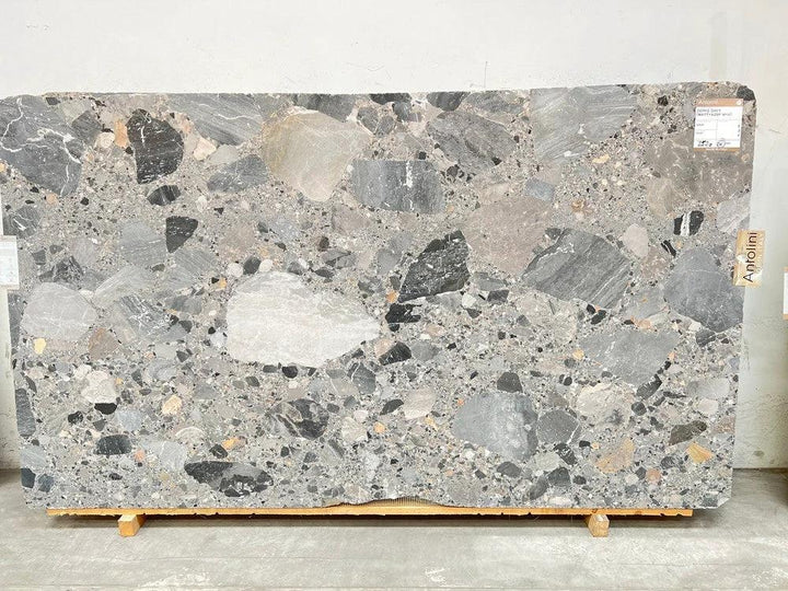 Marble Ceppo Grey honed slab for countertops, 107 x 61, Antolini tag visible