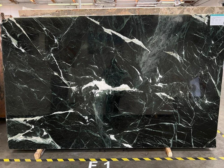 Marble Slab VERIA GREEN, polished dark green marble with white veining, Tilehouz countertops