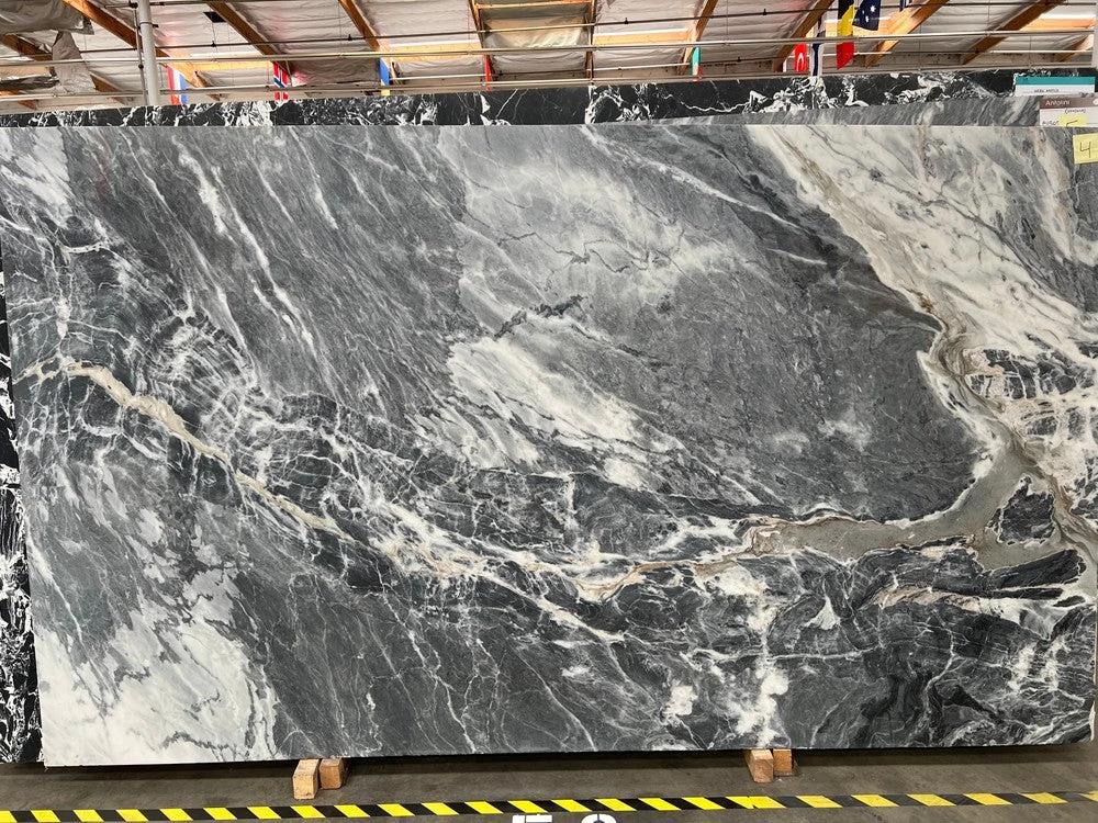 Marble slab Tilehouz Aurora Grigia polished countertop slab, dark gray with white veining, 93 x 53.