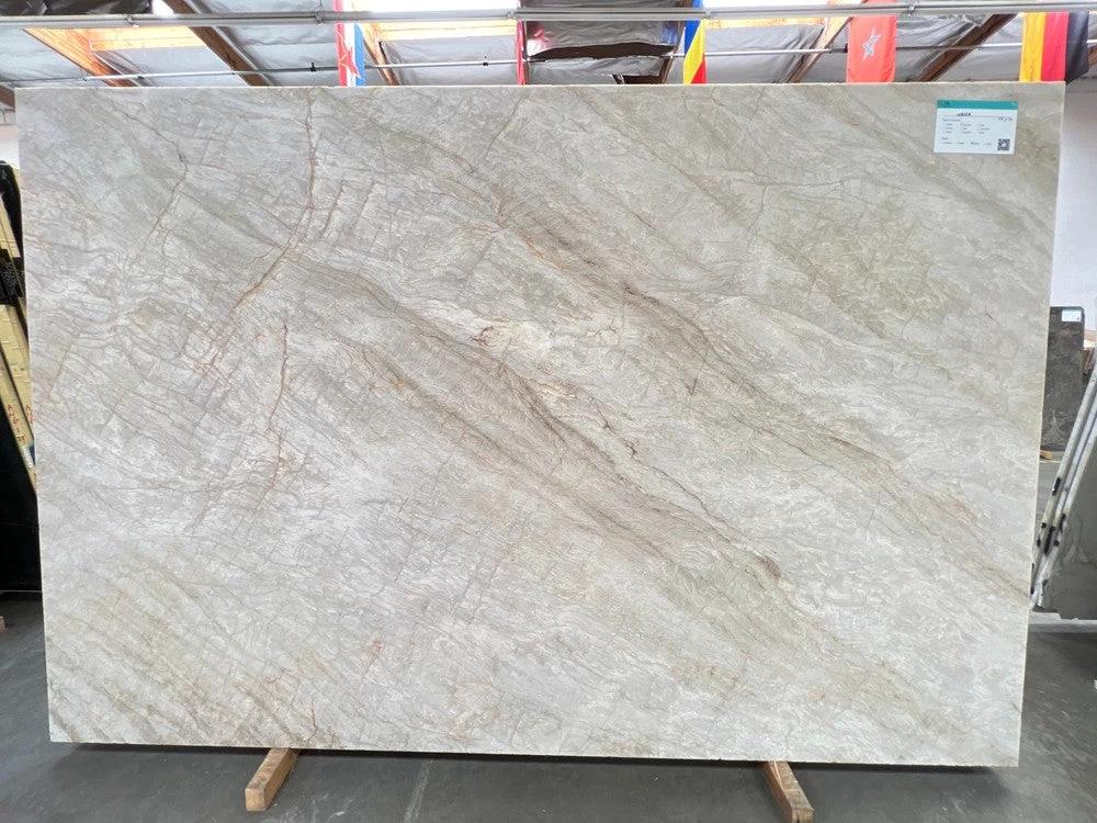 Tilehouz Quartzite Naica Leather countertop slab, beige with brown veining, NAICA exotic, 114 x 76, 3/4 in thick.
