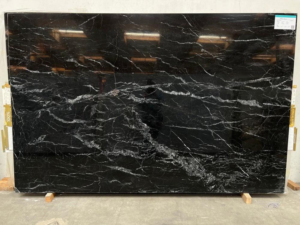 Marble Slab Noirblanc with dramatic white veining, polished finish; Tilehouz countertops for modern kitchens, 118 x 74