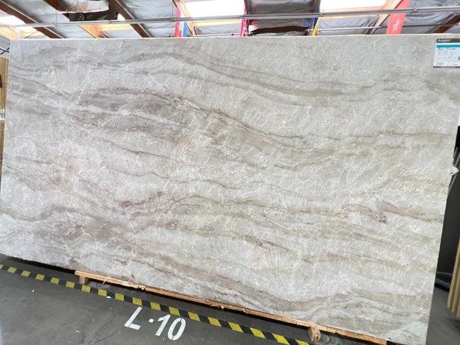 Quartzite Naica leather slab countertop with beige tan waved veining, 137x77 cm