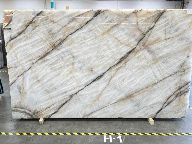 Cristallo Slab countertop, white with dramatic gray veins, Tilehouz AVP 3/4 127x75, polished both sides