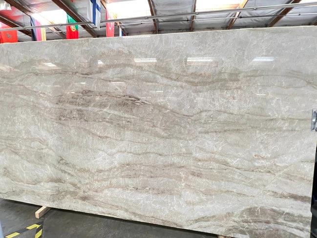 Quartzite Naica polished slab by Tilehouz, exotic countertop in cream with brown veining (138x78).