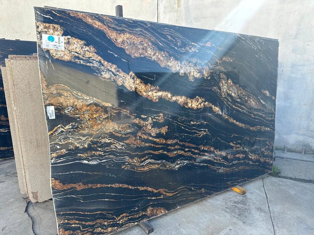 Granite slab Magma Black & Gold; polished countertop slab by Tilehouz, 122 x 76 cm