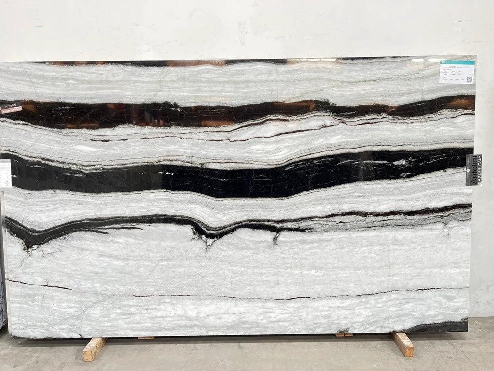 Marble Jstone polished slab by Tilehouz, CLASICC AVP 3/4 with black-and-white veining, 118x70 countertop slab