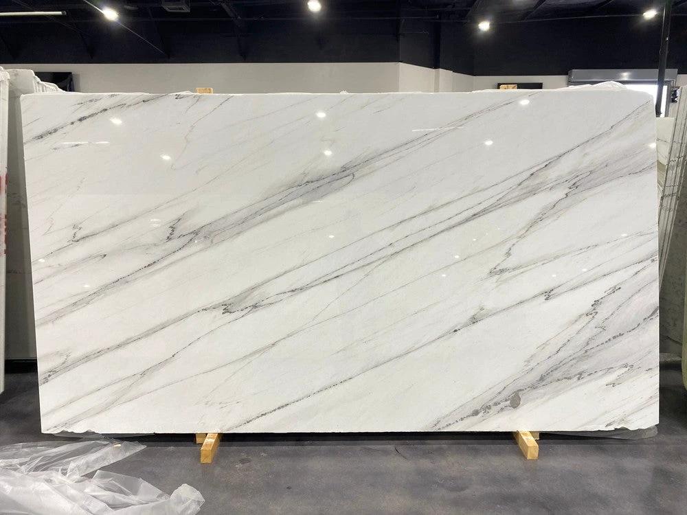 Calacatta Colorado marble slab for countertops, polished white with gray veins, 130x70 cm