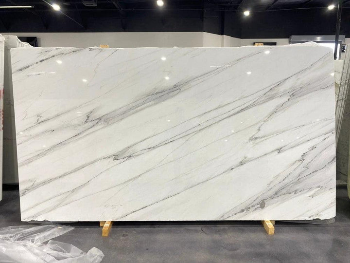 Calacatta Colorado marble slab for countertops, polished white with gray veins, 130x70 cm