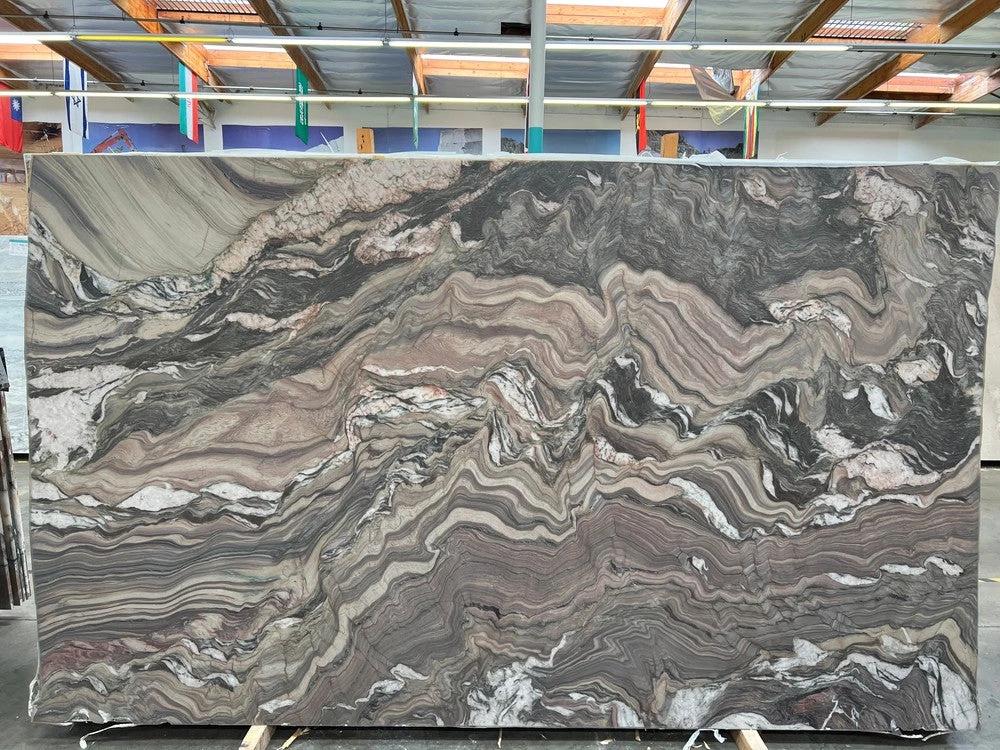 Quartzite Explosion Blue Leather Slab, 3/4 in, 129 x 77, gray and white swirling veining