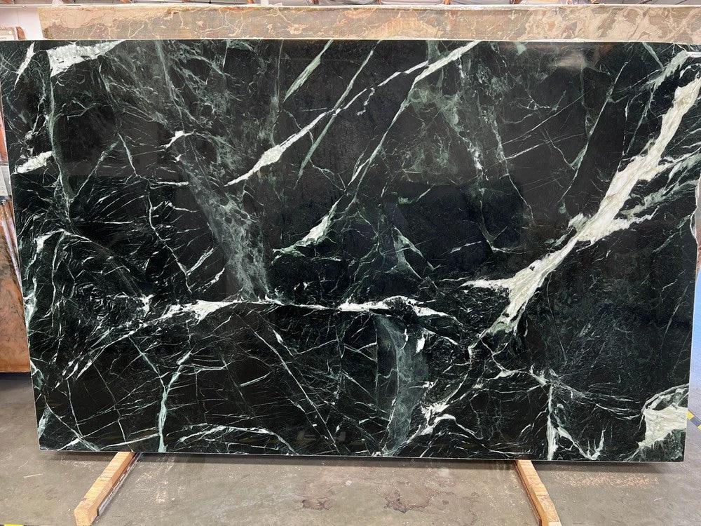 Marble Veria Green polished slab, dark green with white veins, 116 x 70, Tilehouz countertops