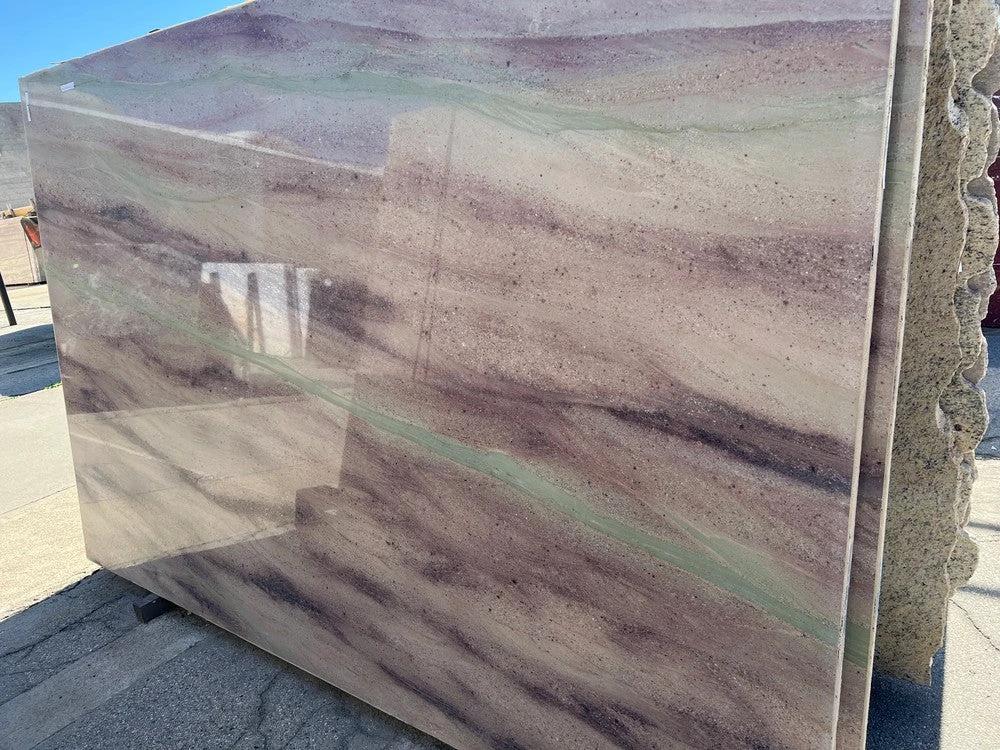 Granite Waterland polished slab, 3/4 in, 111 x 71, lavender-beige with green veining, Tilehouz countertops