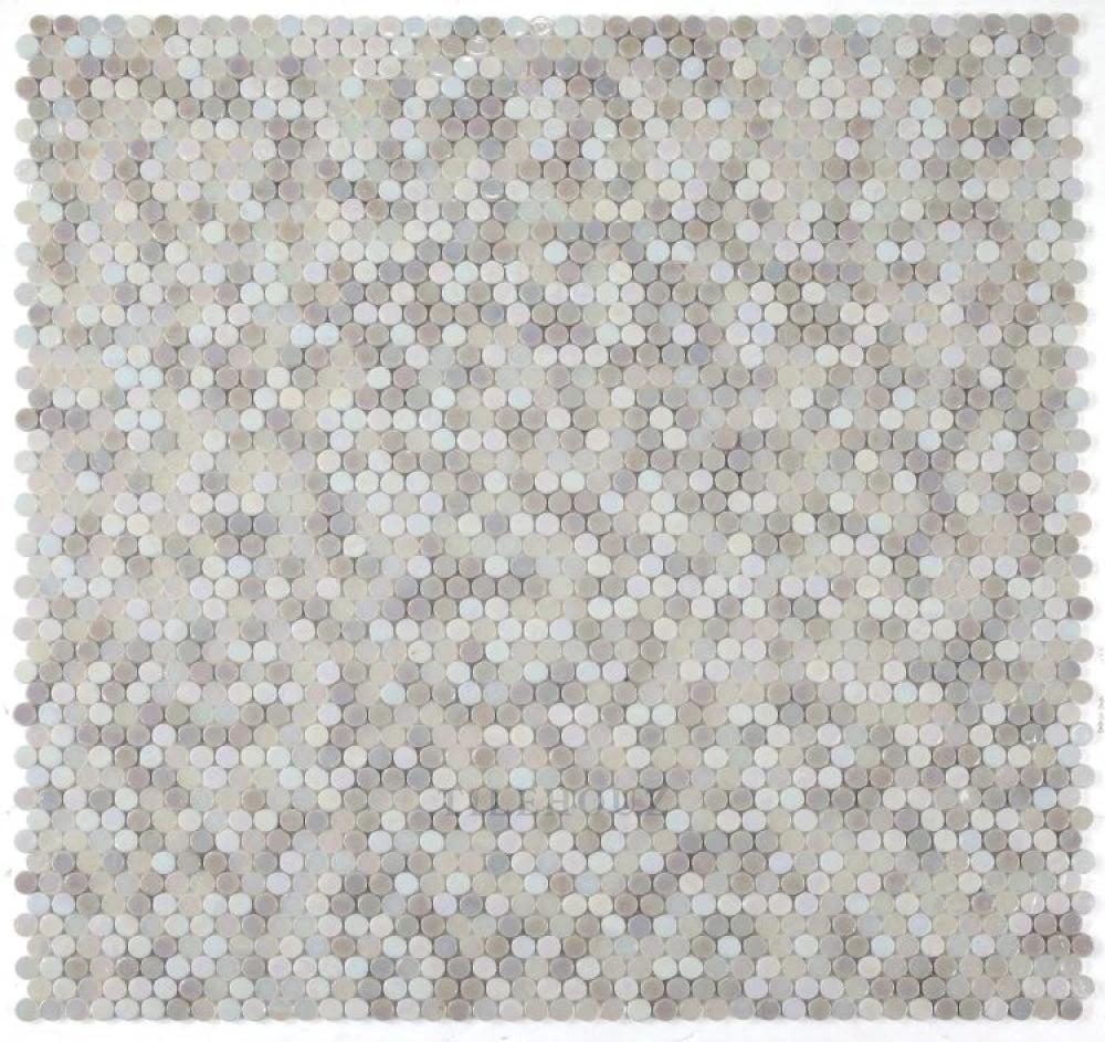 Tilehouz Inari Penny glass mosaic sheet, 11.75 x 11.75, neutral penny tiles
