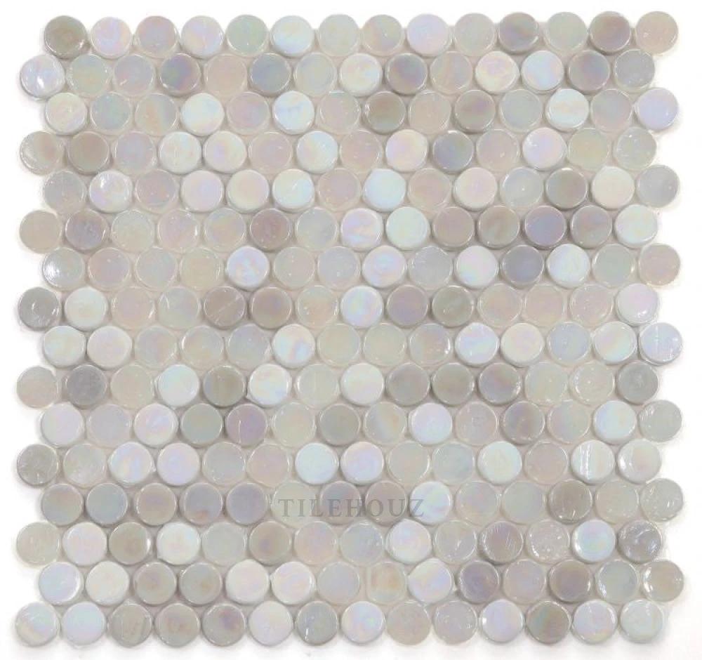 Tilehouz Inari Penny glass mosaic tile, 11.75 x 11.75, iridescent round penny tiles, 121 pcs