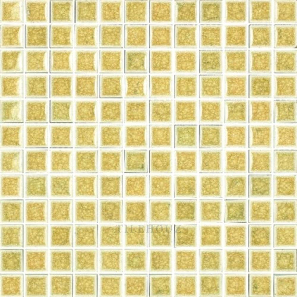 Jewel Harvest crackle glass mosaic tile sheet, cream-gold 12x12 squares, Tilehouz wall tile