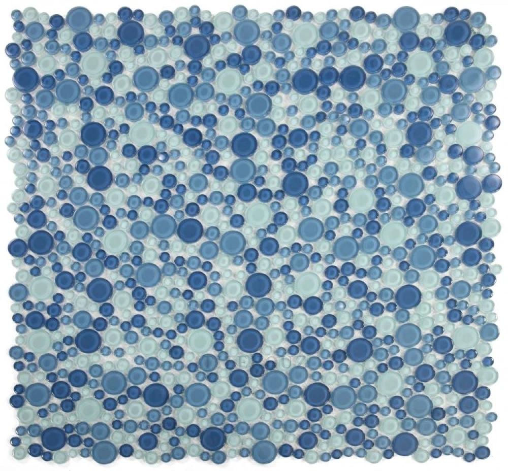 Lady Blue glass bubble mosaic tile, 10.75 x 10.75 inches, blue pebble pattern