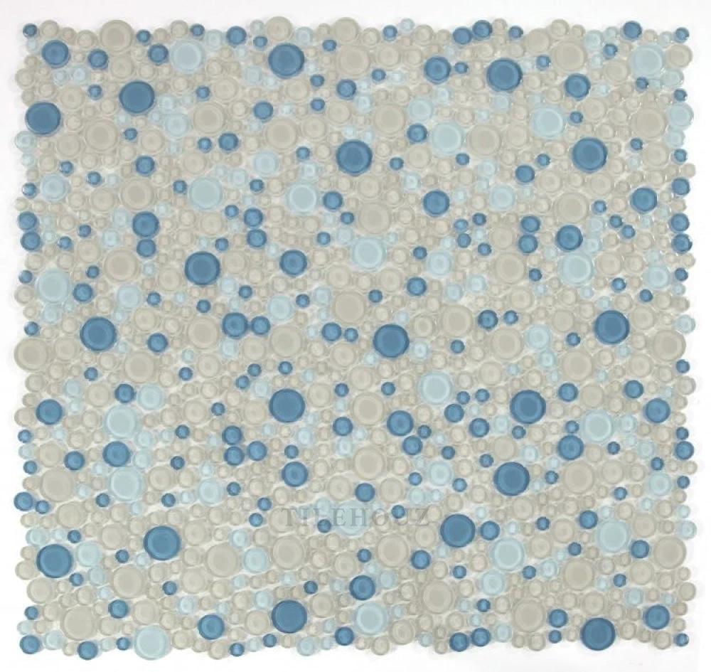 Lady Cielo glass bubble/pebble mosaic tile, 10.75 x 10.75, blue and beige
