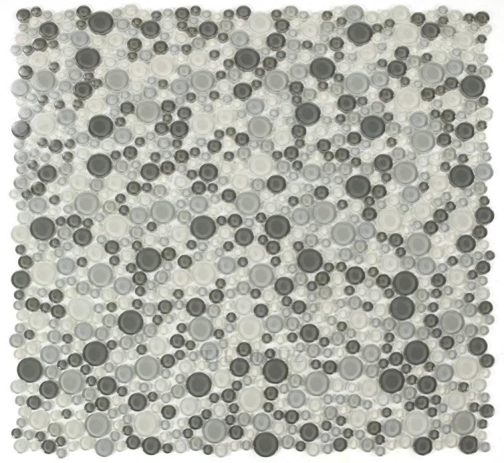 Lady Sea glass mosaic tile by Tilehouz, 10.75 in square, grey bubble/pebble design.