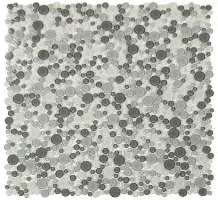 Lady Sea glass mosaic tile by Tilehouz, 10.75 in square, grey bubble/pebble design.