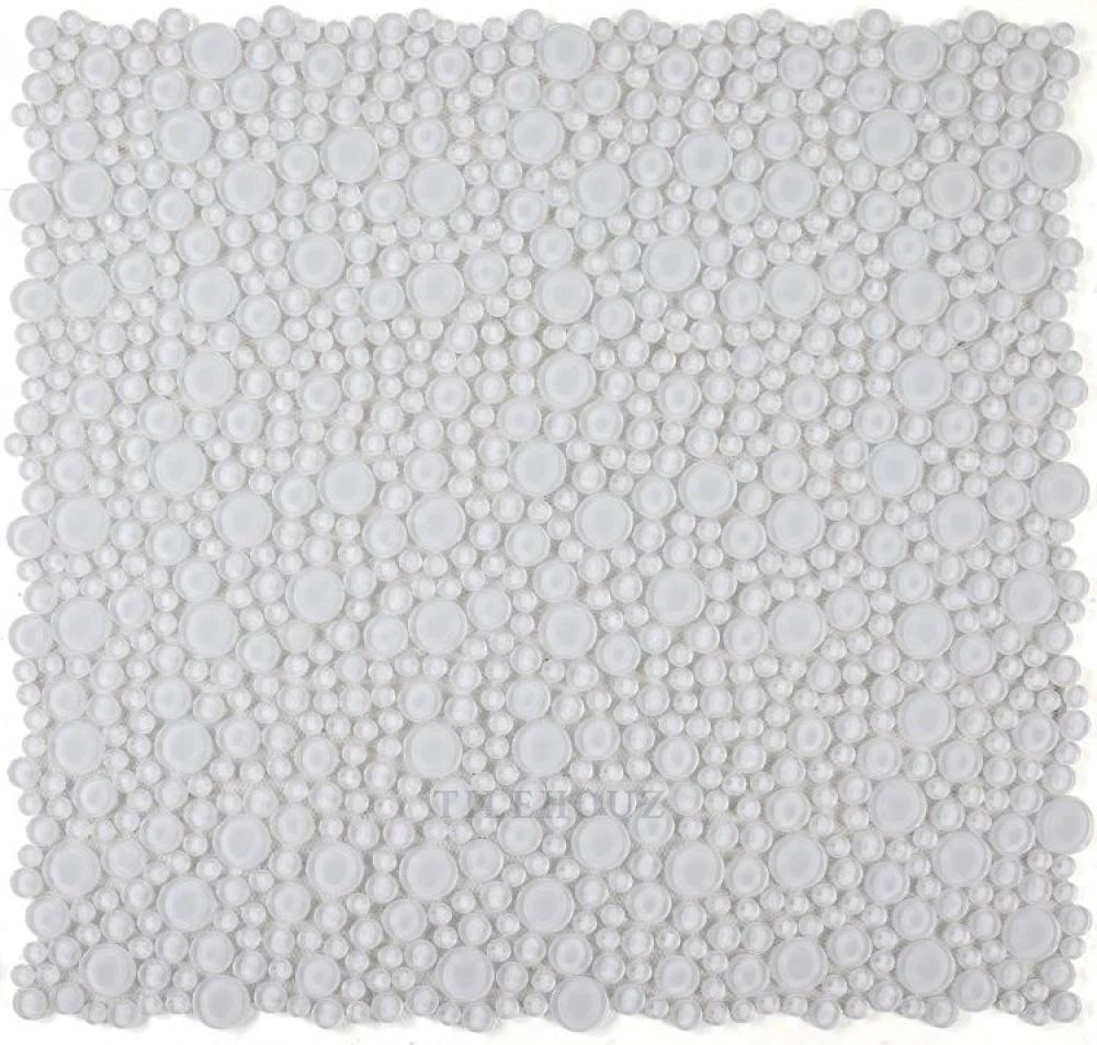 Lady Snow bubble glass mosaic tile, white circular bubbles, 10.75 x 10.75 in, Tilehouz