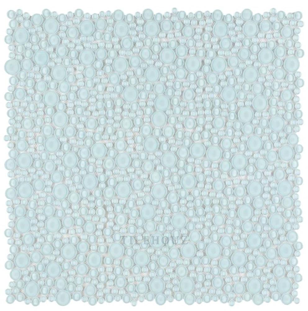 Lady Turquoise bubble glass mosaic tile by Tilehouz, circular pebble design, 10.75x10.75 in wall tile