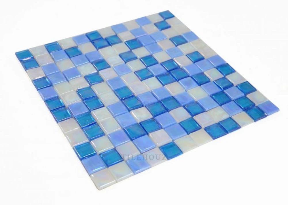 Laguna Beach square glass mosaic tile sheet, 11.75 x 11.75, blue glass mosaic by Tilehouz.