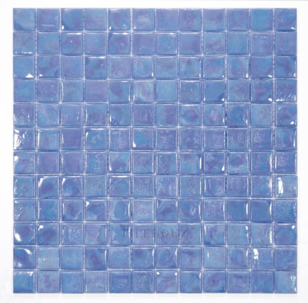 Laguna Iris Square glass mosaic tile sheet, blue iridescent square tiles by Tilehouz